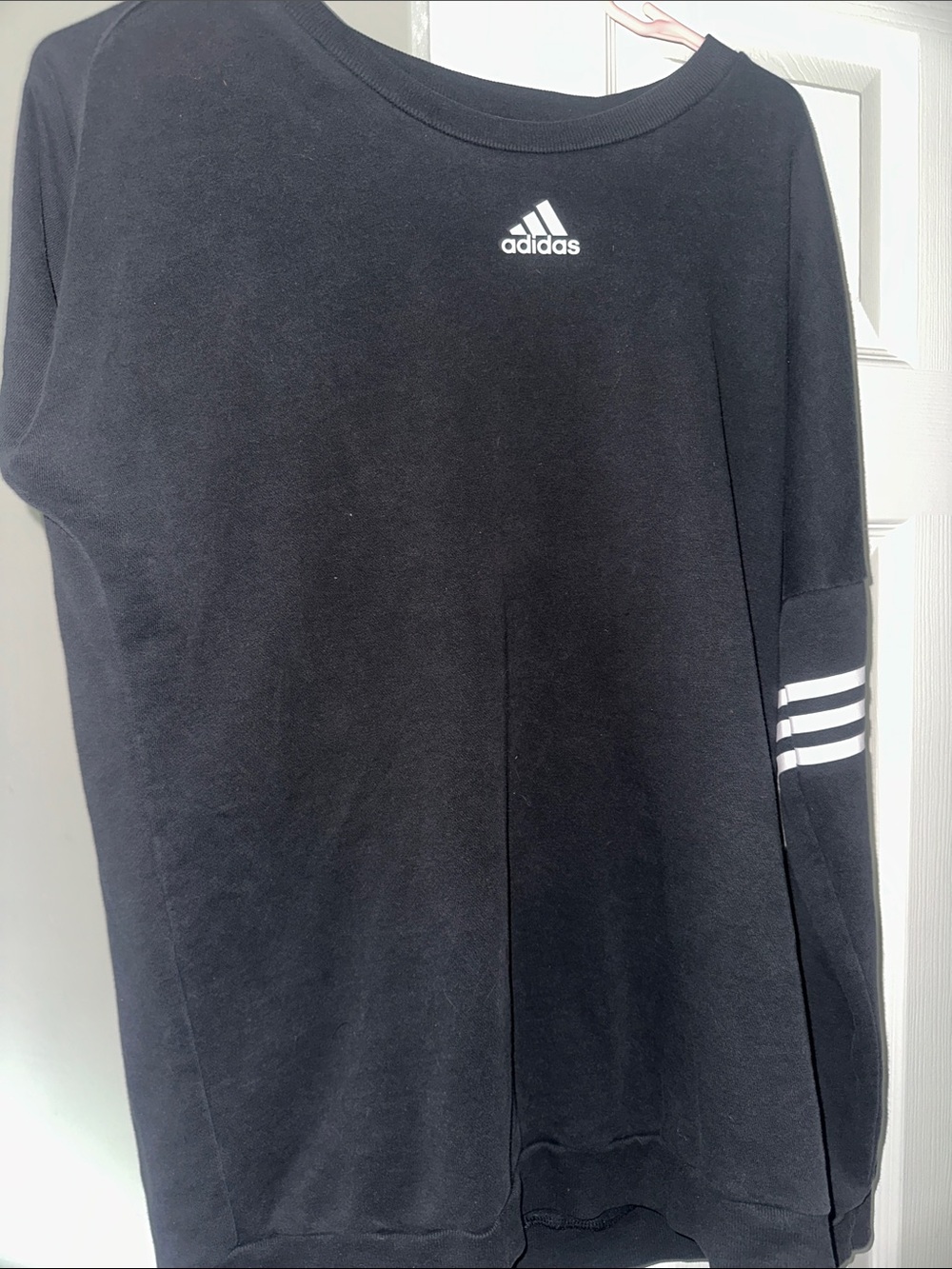 adidas Black Sweatshirt with White Logo and Sleeve Stripes